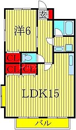 ブルーヒルズA 1LDKの間取図画像