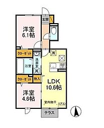 イースト・ヴィラ2 2LDKの間取図画像