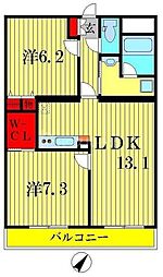 アンソレイユおおたかの森 2LDKの間取図画像
