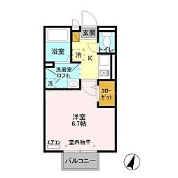 サンハウスナカノ 1Kの間取図画像