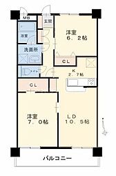 オアシスF 2LDKの間取図画像