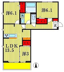 グランパルクA 3LDKの間取図画像