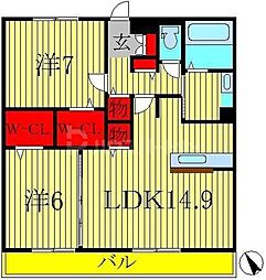 プランドールコート 2LDKの間取図画像