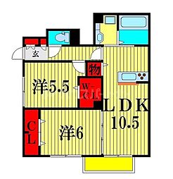 グランレ・ジェイド 2LDKの間取図画像