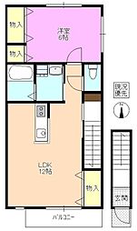 ソレジオコルテＷｅｓｔ 2階1LDKの間取り