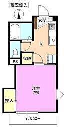 メラ・ベルデS棟 1Kの間取図画像