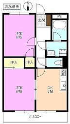モンターニュ横山 2DKの間取図画像