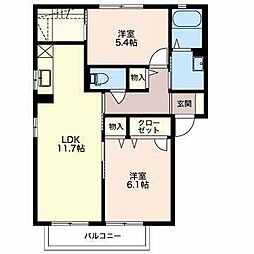 フォンティーヌ東C 2LDKの間取図画像