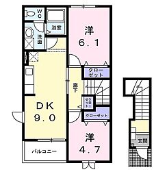 ソレイユコリーヌ2 2DKの間取図画像
