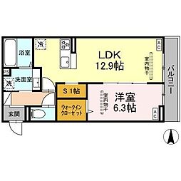 GRAND D-ROOM里山辺 1LDKの間取図画像