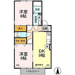 カルム松沢A 2DKの間取図画像