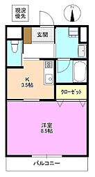 サウスグリーン 1Kの間取図画像