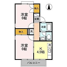 コーポ下河原　Ｂ 1階2Kの間取り