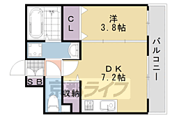ハピネスクエア桂 1DKの間取図画像