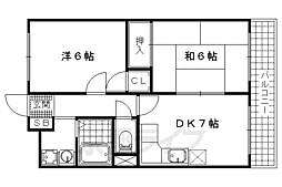 グリーンコート椥辻 2DKの間取図画像