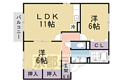 コーポはおりやA 2LDKの間取図画像