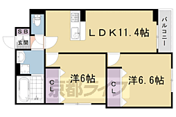 京都市下京区中堂寺北町アパート 2LDKの間取図画像