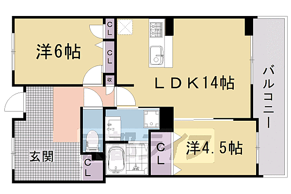 パインフィールド洛西 505｜京都府京都市右京区西院四条畑町(賃貸マンション2LDK・5階・62.71㎡)の写真 その2