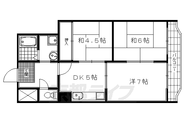 西陣ロイヤルハイツ 401｜京都府京都市上京区亀屋町(賃貸マンション3DK・4階・51.00㎡)の写真 その2