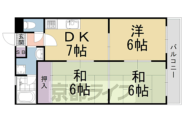 ロイヤルコーポ 204｜京都府京都市右京区西院高田町(賃貸マンション3DK・2階・60.45㎡)の写真 その2