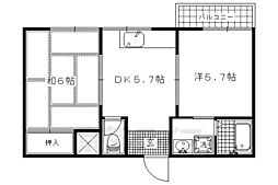 京都市営烏丸線 北山駅 徒歩22分の賃貸マンション 3階2DKの間取り