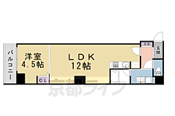 京都市営烏丸線 四条駅 徒歩7分の賃貸マンション 2階1LDKの間取り