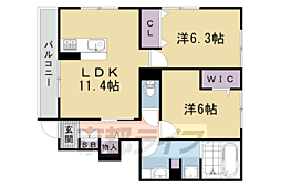 ソレイユ嵯峨野 1階2LDKの間取り
