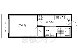 京都市営烏丸線 北大路駅 徒歩20分の賃貸マンション 1階1Kの間取り