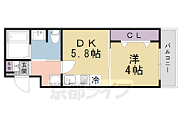 京都市上京区二本松町マンション 1DKの間取図画像