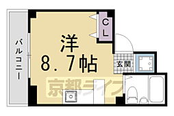 京都市営烏丸線 北大路駅 徒歩5分の賃貸マンション 2階ワンルームの間取り