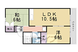 京都市営烏丸線 北大路駅 徒歩35分の賃貸アパート 1階2LDKの間取り