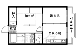 京都市営烏丸線 北大路駅 徒歩20分の賃貸マンション 1階2DKの間取り