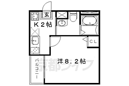京都市営烏丸線 今出川駅 徒歩17分の賃貸マンション 2階1Kの間取り
