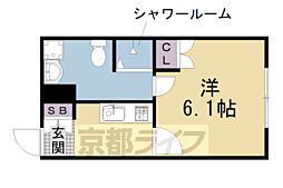 グレースアレイ西院 5階1Kの間取り