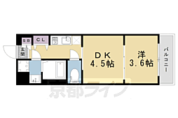 レシオス京都嵯峨野 6階1DKの間取り