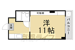 京都市営烏丸線 北大路駅 徒歩25分の賃貸マンション 3階1Kの間取り
