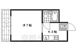 京都市営烏丸線 北山駅 徒歩37分の賃貸マンション 2階1Kの間取り