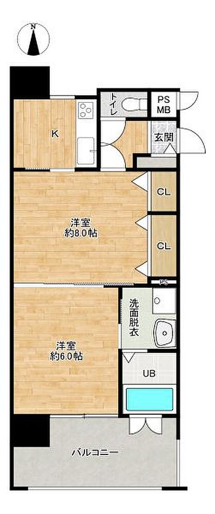 6帖超え居室2部屋！南面バルコニーのため採光・通風良好な間取りです♪