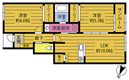 トロワスール 1階2LDKの間取り