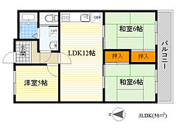 グリーンヒル千里 3LDKの間取図画像