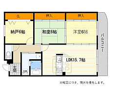 カルム千里山土井B棟 2SLDKの間取図画像