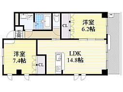 ブラヴール 2LDKの間取図画像