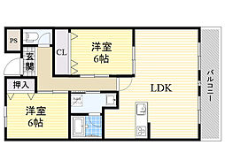 メロディーハイツ五月が丘 2LDKの間取図画像