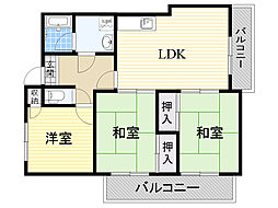 柿の木マンション 3LDKの間取図画像