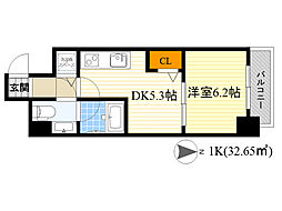 モンリベルテ箕面 1DKの間取図画像