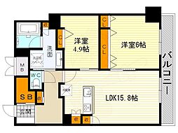 グランセジュール江坂パーカー江坂ビル 2LDKの間取図画像