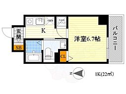ハピネス江坂 1Kの間取図画像