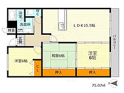 カルム千里山土井B棟 3LDKの間取図画像