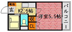 ムーリスヤマネ 1Kの間取図画像