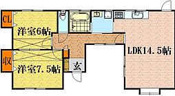 JR可部線 大町駅 徒歩11分の賃貸テラスハウス 1階2LDKの間取り